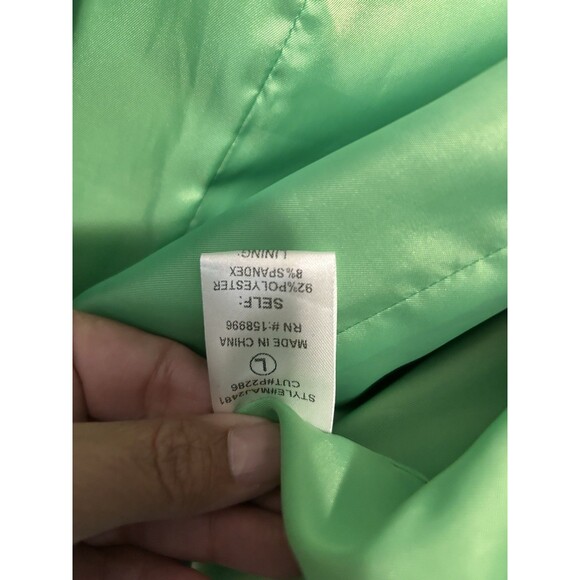 Women’s Size Large Green Long Sleeve Mid Length Single Breasted Blazer Pockets - Picture 3 of 5